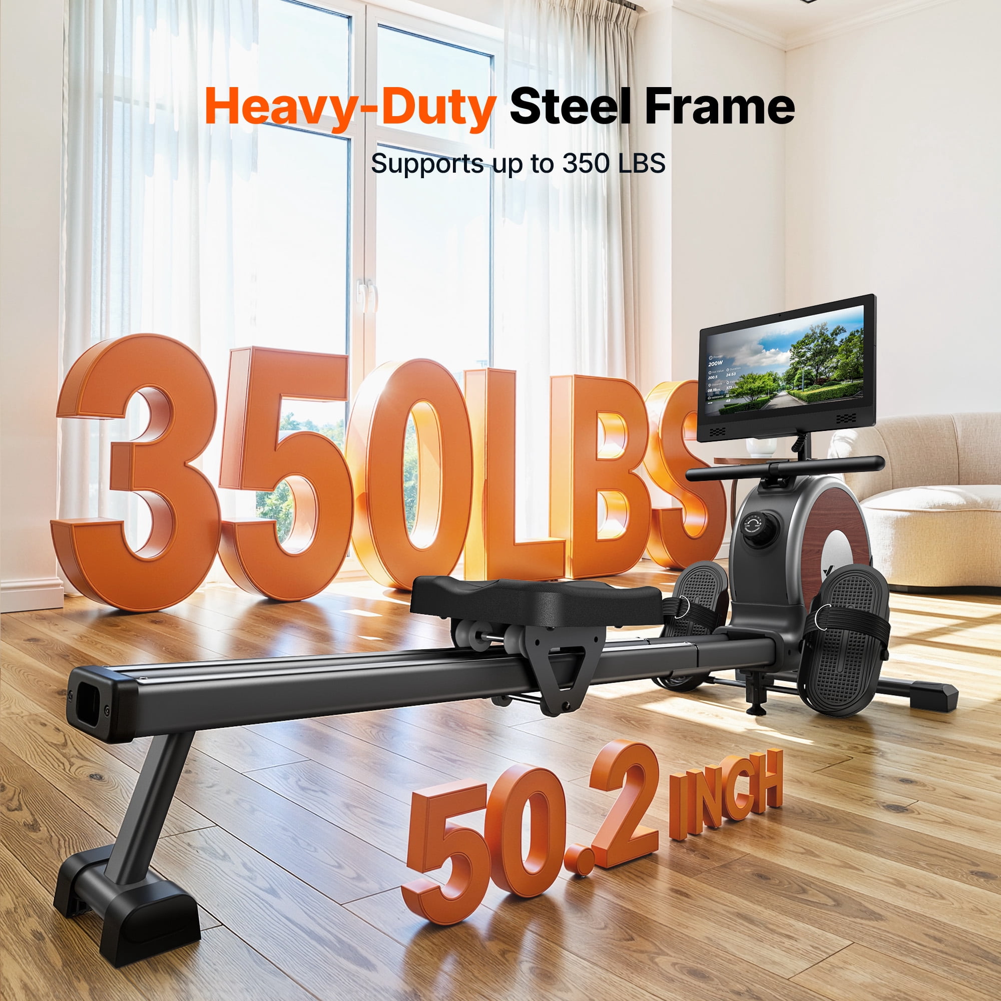 MERACH Rowing Machine with 15.6" HD Touchscreen, Magnetic Resistance Rower for Home, 16 Levels, Ultra-Quiet Dual Slide Rail, 350 lbs Capacity, App Compatible, Full-Body Workout