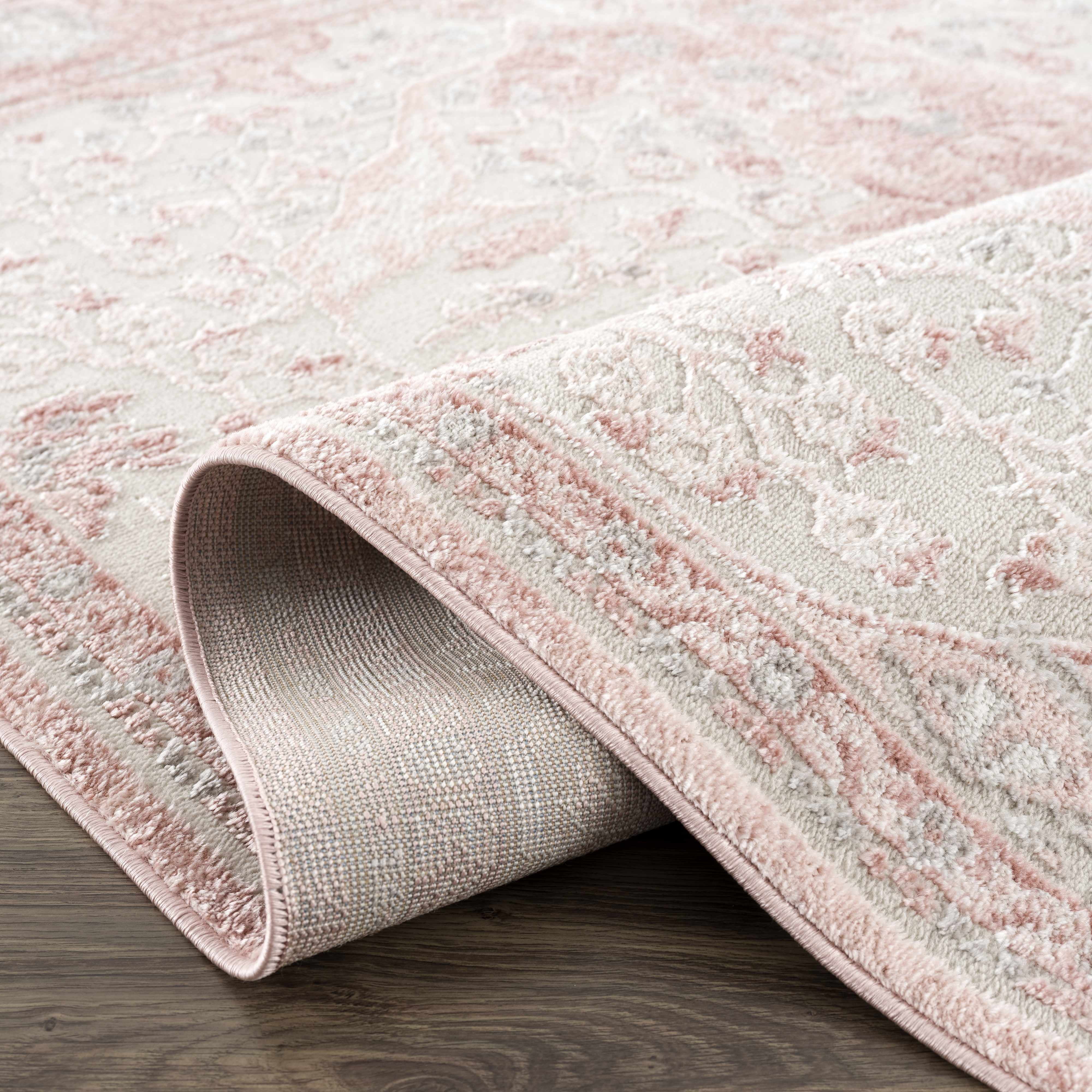 BoutiqueRugs Blush & Light Pink Collection Zora Bohemian Oriental Medallion Area Rug - Traditional Floral Carpet for Living Room, Bedroom - Blush, Pale Pink, Cream - 6'7" x 9'2" (6x9 Area Rug)