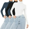 thumbnail image 5 of Comdrip Women Fall Clothes, 3 Pack Long Sleeve Shirts for Women Women's Fashion Casual Soft Basic Tee Tops Fall Outfit Clothes Mock Turtleneck for Women Green M, 5 of 5