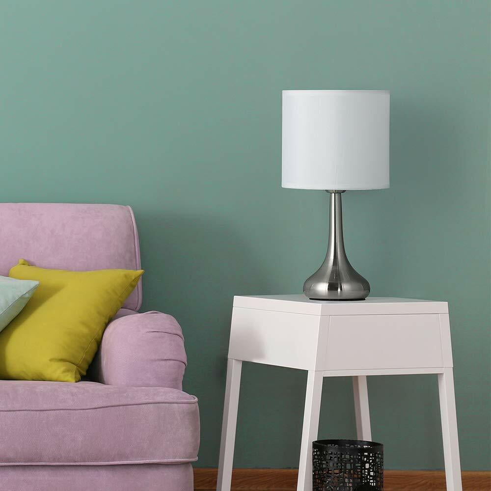 Mengina 13.8" Modern Silver Metal Table Lamp with White Fabric Shade