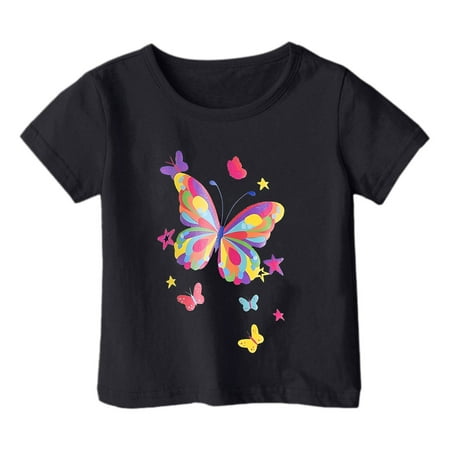 Tfken Girls Tshirts For Summer Crew Neck Short Sleeve Print Tops Daily Wear Fashion Casual Toddler Soft Tops Black Size 12-13 Years