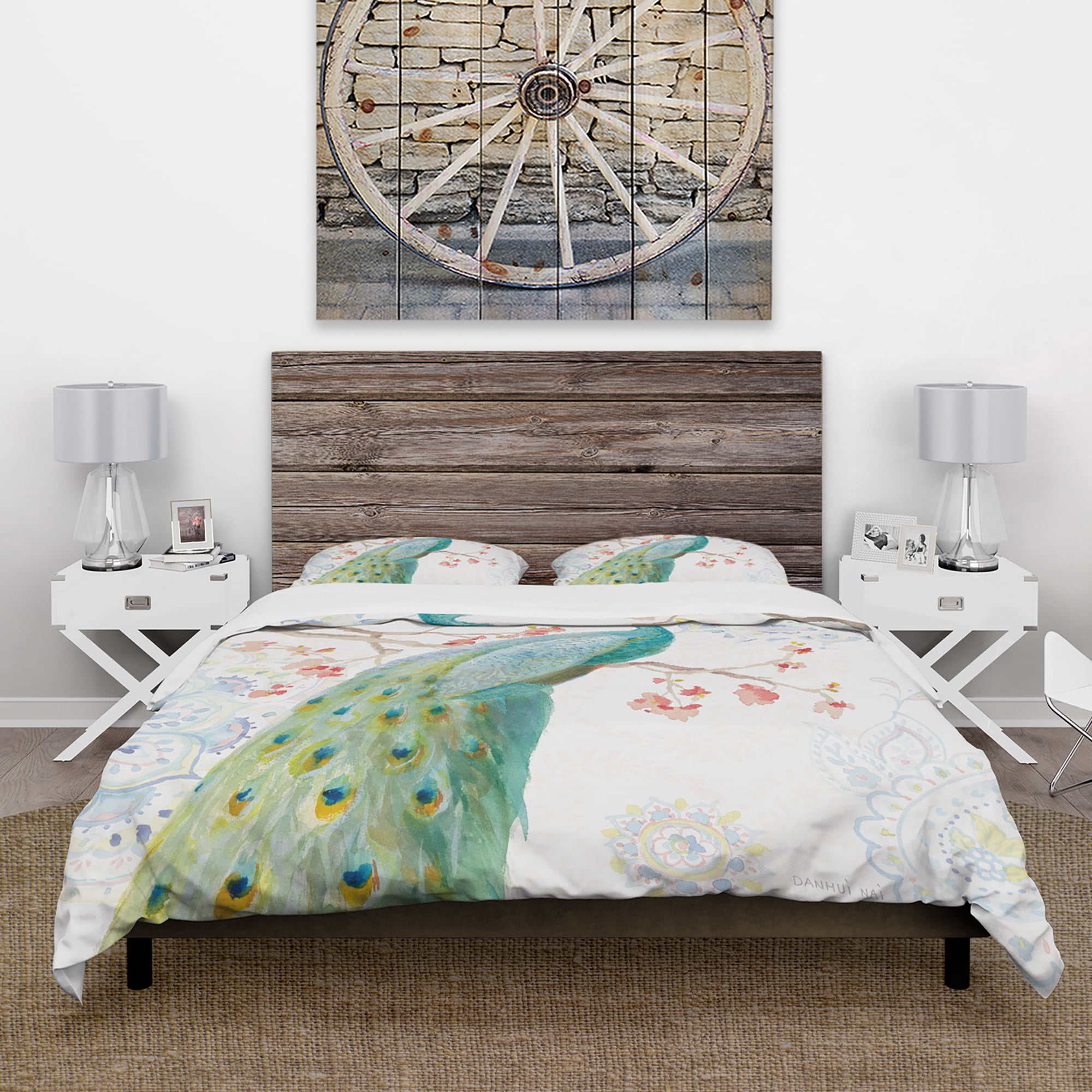 Designart 'peacocks Watercolor I' Traditional Duvet Cover Set