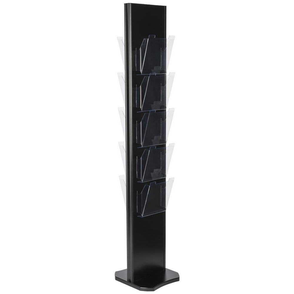 Displays2go BRTT10PKB Floor Standing Magazine Rack, Double Sided, 10 Clear Pockets