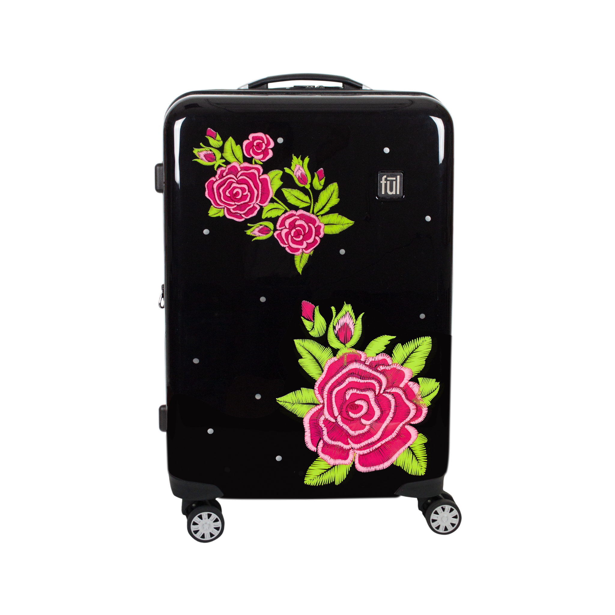FUL Printed Rose 25in Hard Sided Rolling Luggage, Black