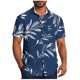 thumbnail image 2 of Blusa y camisa de manga corta con cuello vuelto para hombre, informal, a la moda, con estampado de bolsillo y botones, de poliéster., 2 of 6