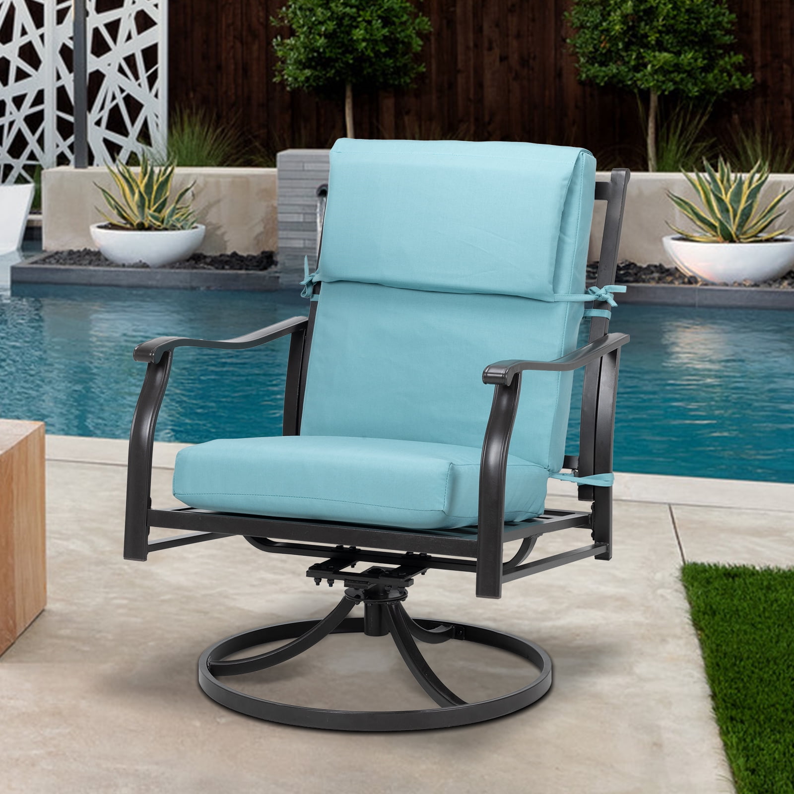 Aoodor Outdoor Chair Cushions 45 x 22 x 4 Inch Patio Furniture Seat Cushion - Blue