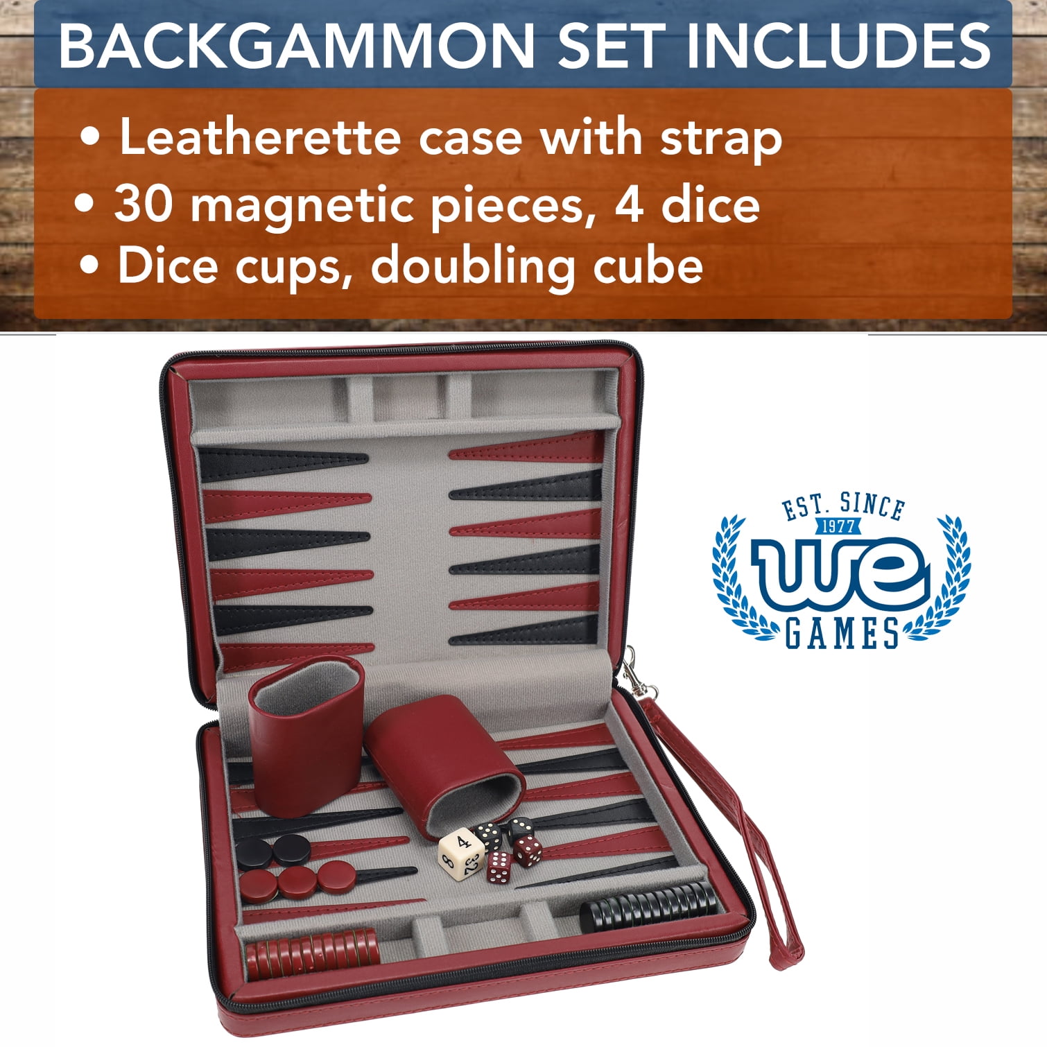 WE Games Magnetic Backgammon Set with Leatherette Case - Travel Size