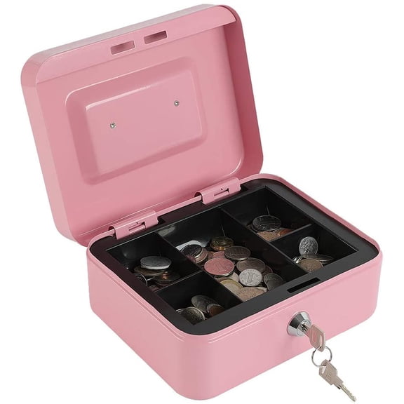 Locking Steel Mini Cash Box with Removable Coin Tray and Key Lock for Kids,4.92" x 3.74" x 2.36",Black