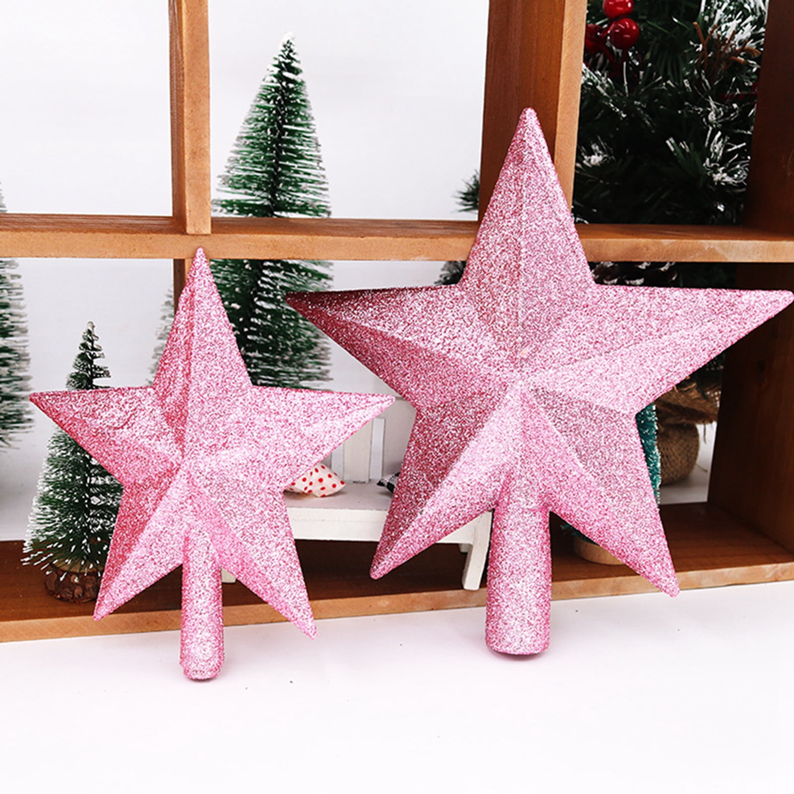 Pink Christmas Tree Topper Star Glitter 15cm Tree Decoration Ornaments FREE Ship 