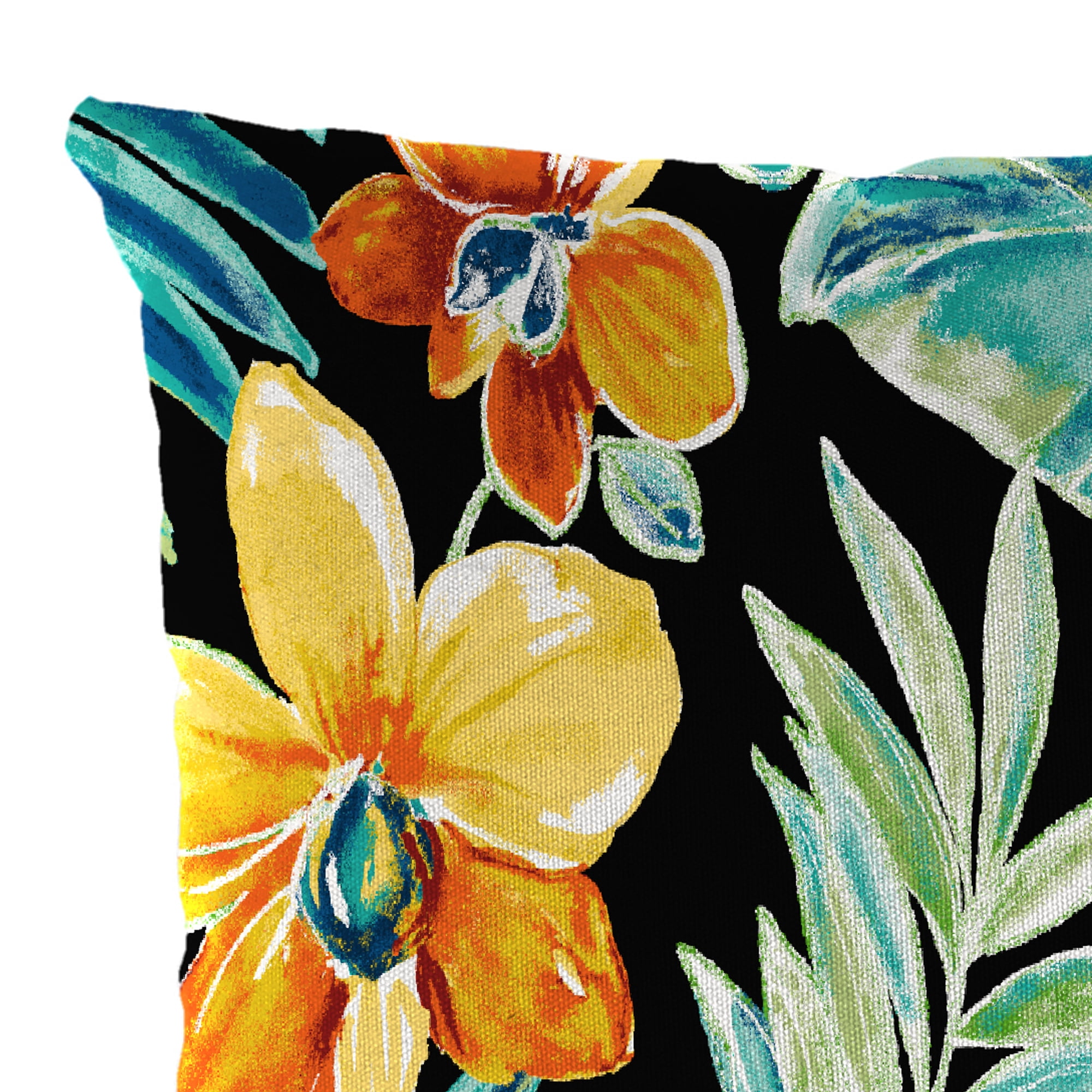 Jordan Manufacturing 18" x 18" Beachcrest Caviar Black Floral Square Outdoor Throw Pillow (2 Pack)