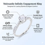 JeenMata 1 Carat infinity Round cut Moissanite Engagement Ring in 18K White Gold Plating for Women