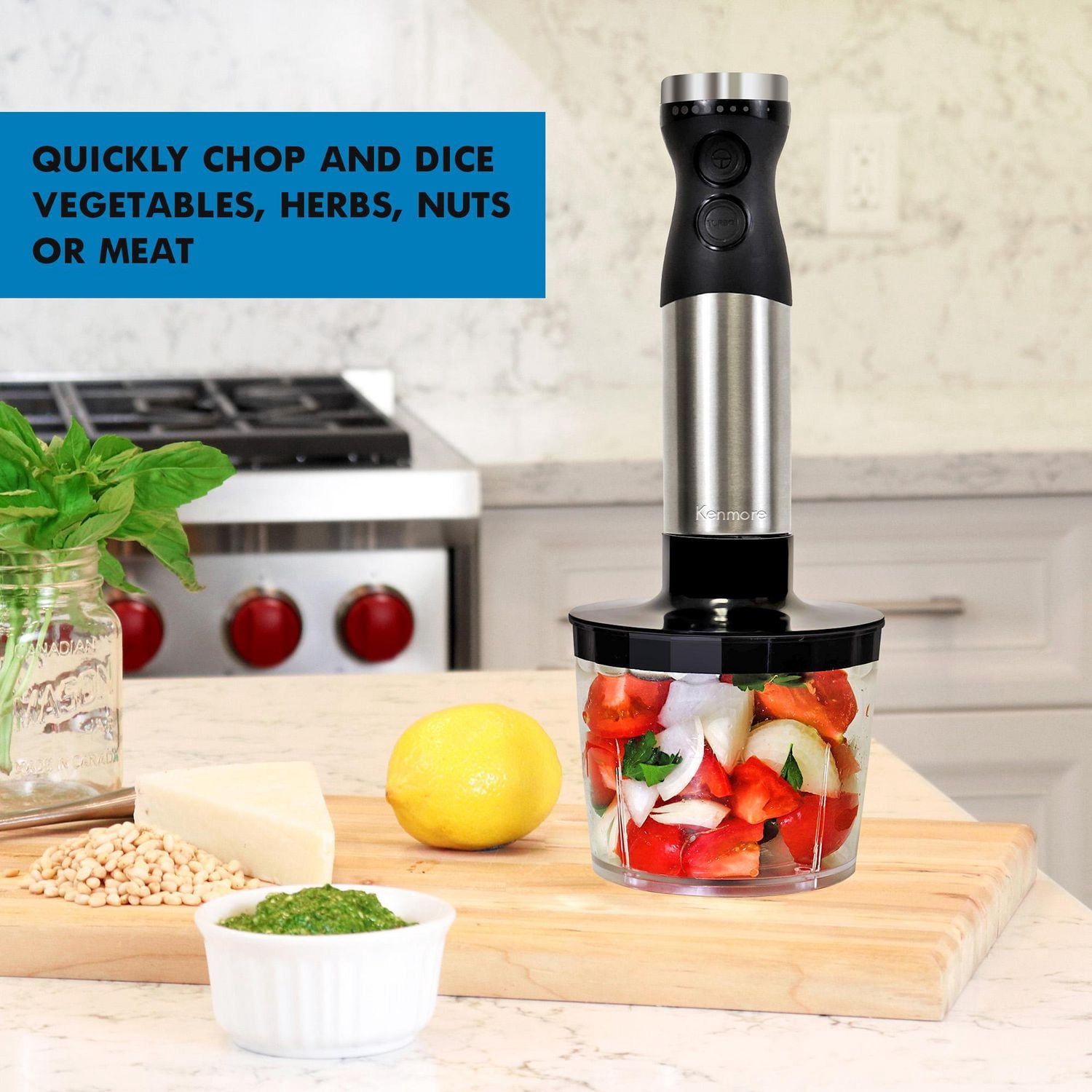 Kenmore 400W Immersion Hand Blender Set with Food Chopper & Whisk, Versatile Tool for Smoothies & Soups