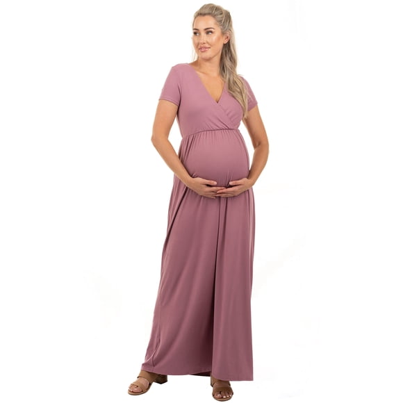 Vestido largo cruzado de imitación con cintura fruncida y manga corta de Mother Bee premamá