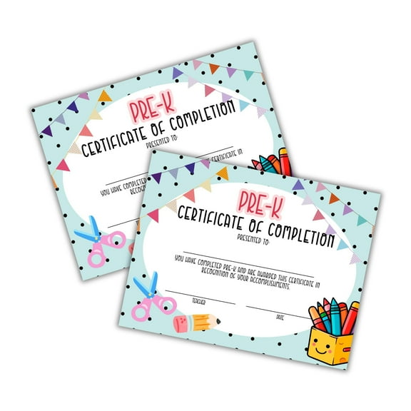 Pre-K Certificate of Completion Graduation Diploma 30pk 8.5x11 90s Seed Bracelet Checkered Neutral Award Theme Trendy Minimalist