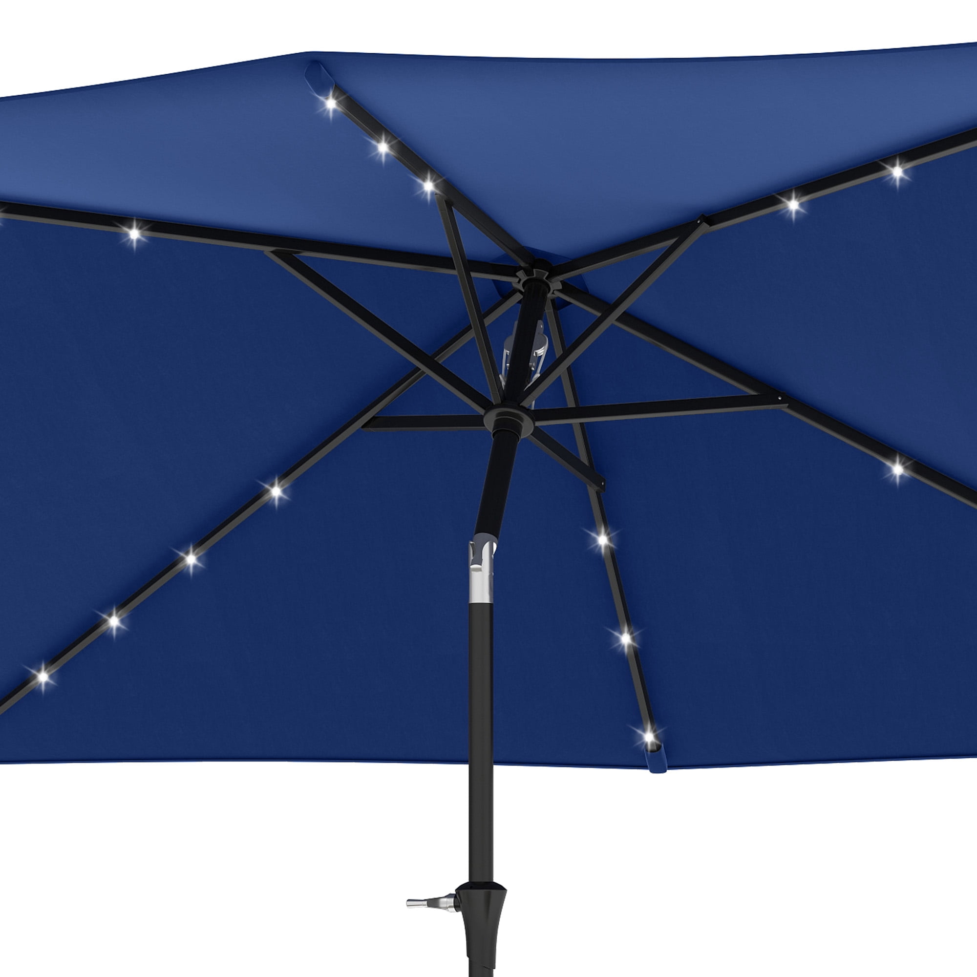 Uforic 6.5' x 10' Patio Umbrellas with 26 LED Lights, Outdoor Portable Shade Market Table Umbrella with Push Button Tilt & Adjust Crank, UV Resistant, Navy Blue