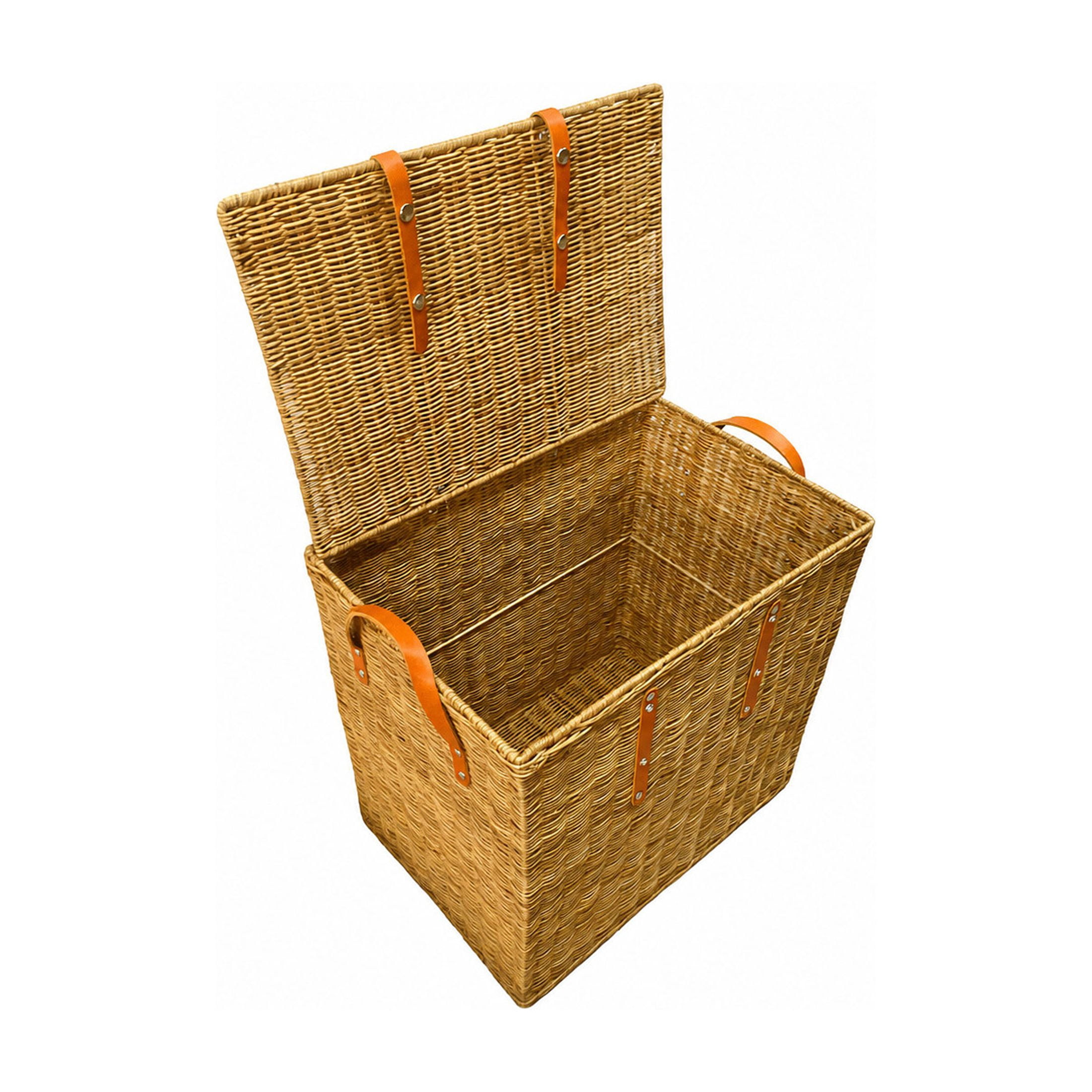 DecMode 20" x 21" Brown Rattan Handmade Woven Storage Basket with Leather Handles, 1-Piece