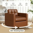 thumbnail image 3 of COOLHUT Swivel Accent Chair for Living Room, Modern Faux Leather Armchair with Throw Pillow, Square Upholstered Swivel Armchair with Sturdy Frame, Brown, 3 of 11
