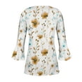 thumbnail image 5 of Cagogo Womens Casual T Shirt Summer Tops Under $5 Flare 3/4 Sleeve Pleated V Neck Button Up Floral Printed Vintage Tunics Night Out Green Tee Blouse, 5 of 5