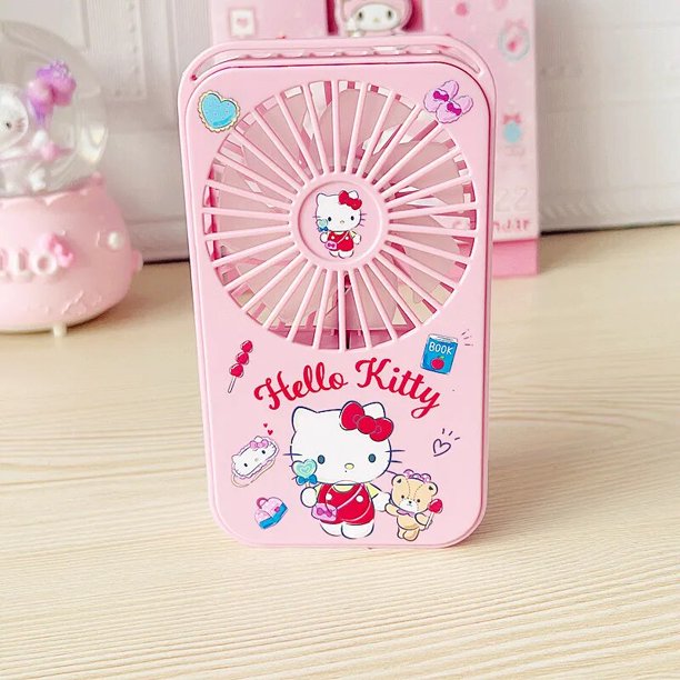 Sanrio Hellokitty Kuromi Mymelody Pachacco Cinnamoroll ventilador plegable de dibujos animados para colgar en el cuello, pequeño ventilador eléctrico con carga USB