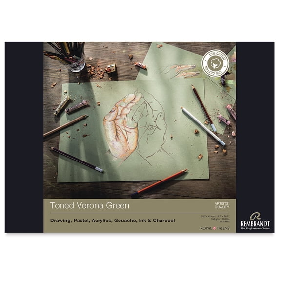 Rembrandt Toned Mixed Media Pad - Verona Green, 16.5" x 11.7"