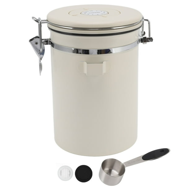 Recipiente hermético para café, de acero inoxidable 304, con válvula y cuchara para café molido, té, alimentos, grande, 1,8 l