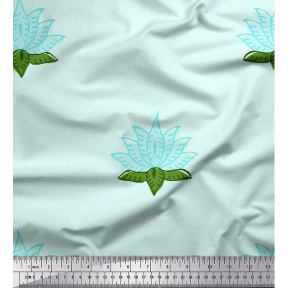 Soimoi Cotton Duck Fabric Leaves & Lotus Block Print Fabric by Yard 42 Inch Wide