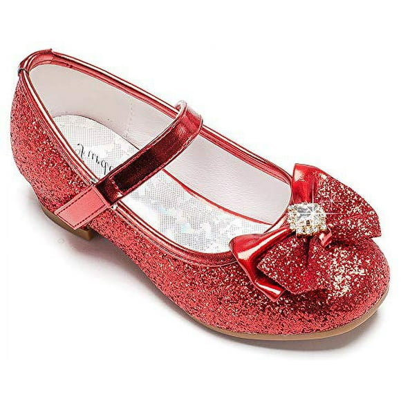 Furdeour girl High Heel glitter Princess Shoes Size 7 Flower Sparkle Toddler Red girls Wedding Party Dress Shoes 2 Yr Little Kids girl cute Sequin costume Footwear(2701Red 7)