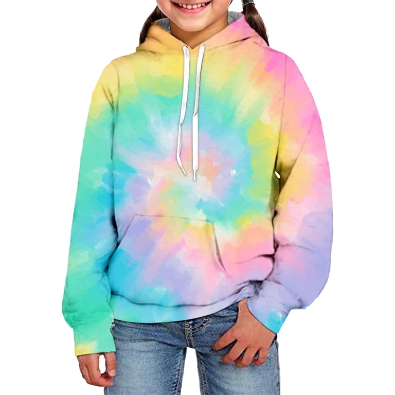 Rhuody Cute Girl Sweatshirts Tie Dye Printed Hoodie Long Sleeve