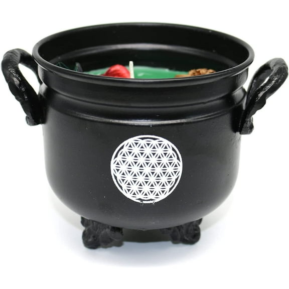 Soul Sticks 4" Metal Cauldron Amber Patchouli Scented Candle with Dried Flowers with Handle Reusable for Spells, Smudging, Rituals & Blessings