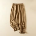 thumbnail image 2 of Plebaso Cotton Linen Pants for Women Solid Color Button Work Trousers Ladies Casual Loose Lounge Pants, 2 of 6