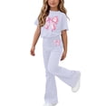 thumbnail image 2 of ATOGUTA Cute Clothes for Teens Kids Short Sleeve T-Shirts and Elastic Waist Flared Pants Size 5T-15 Cute Clothing White, 2 of 7