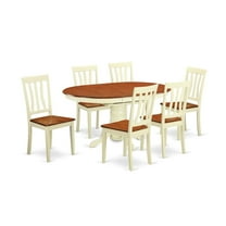 East West Furniture 7 Piece Dining Table Set Consist of an Oval Dining Room Table and 6 Wooden Seat Chairs, Buttermilk & Cherry