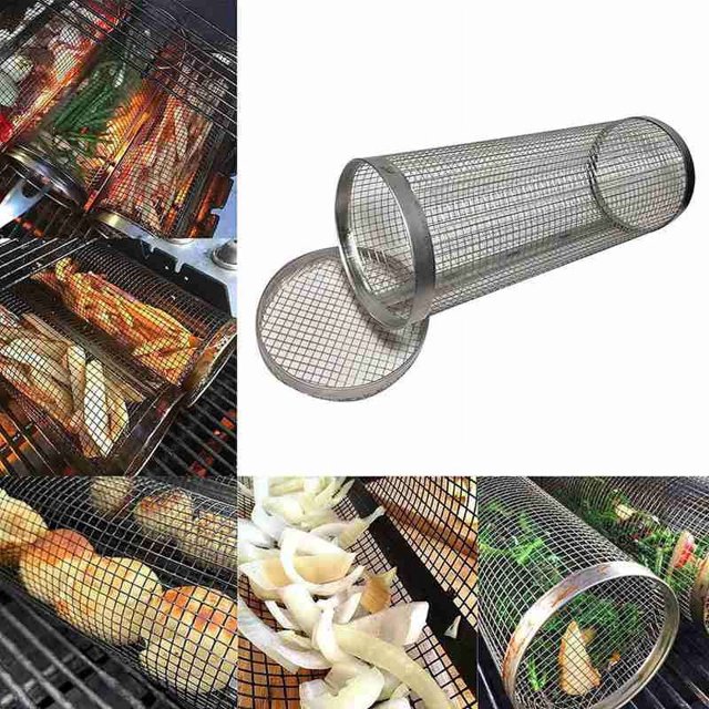 Parrillas de acero inoxidable para barbacoa, redondas, para exteriores, para fogatas, utensilios de cocina para camping y picnic (30 cm)