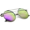 thumbnail image 4 of sunglassLA Unisex Modern Metal Frame Double Bridge Colored Mirror Lens Round Sunglasses (Silver-Black / Purple Green Mirror) - 59mm, 4 of 4