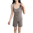 thumbnail image 4 of Ayolanni Womens Pajamas Sets Cotton 2 Piece Sleeveless Tank Tops and Shorts Pjs Soft Elastic Waist Solid Loungewear Sleepwear Sets M, 4 of 5