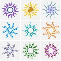 9 Pcs Tattoo Stencil - 5.9x5.9inch 9 Styles Reusable Sun Pattern Drawing Template DIY Craft Decoration Stencil for DIY Painting on Wood Wall Fabric Paper Furniture