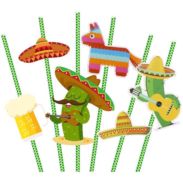 Let's Fiesta Paper Straw Decor 6 Pattern Mexican Drinking Straws Cocktail Decorative Straws