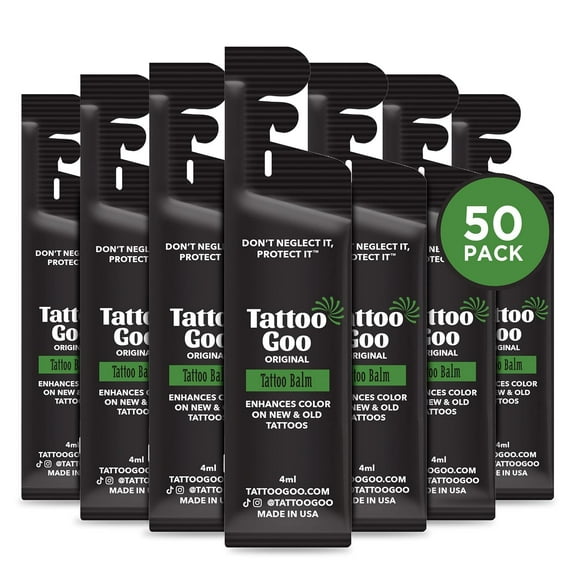 Tattoo Goo Original Aftercare Fast Healing Ointment - All-Natural, Soothing Herbal Treatment Balm & Brightening Care -  50 Travel Pillow Packets
