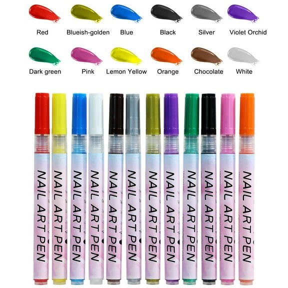 12 Color 3D Nail Art Pens Set, Nail Point Graffiti Dotting Pen Drawing Painting Liner Brush for DIY Nail Art Beauty Adorn Manicure Tools