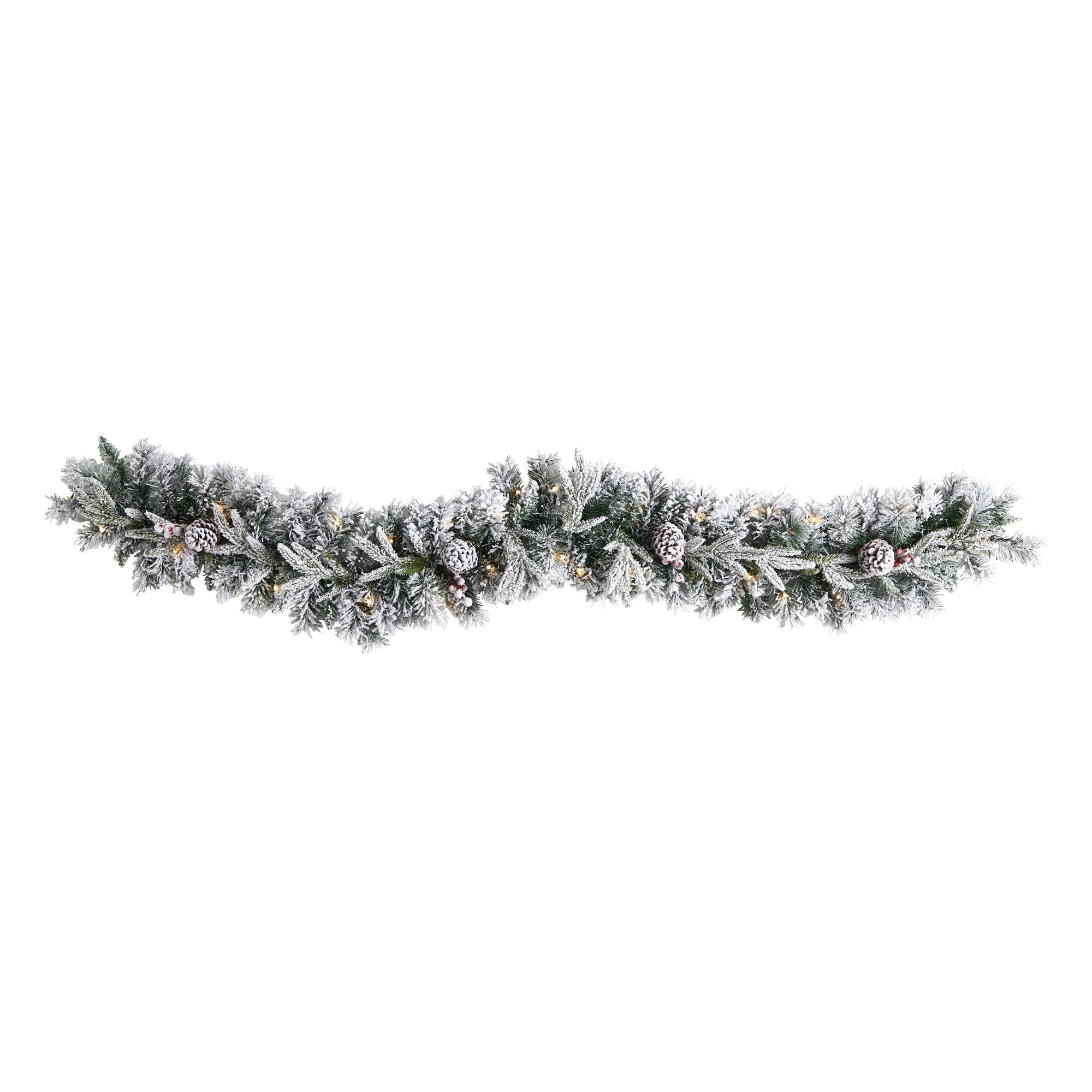 Nearly Natural Flocked Pine White Prelit LED Battery Operated Garland, 72" (White)