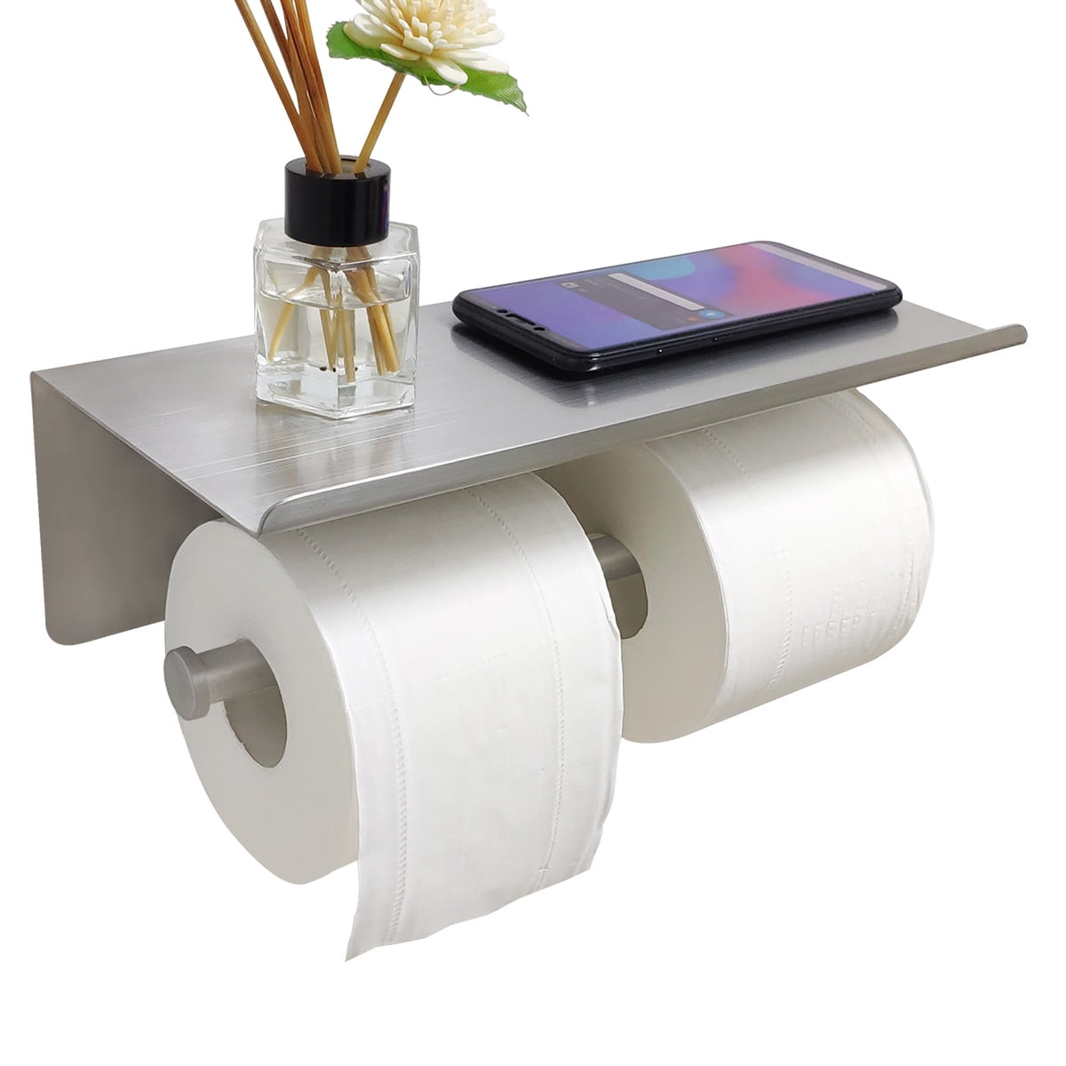 GZILA Double Toilet Paper Holder with Shelf, Bathroom Dual Large Rolls