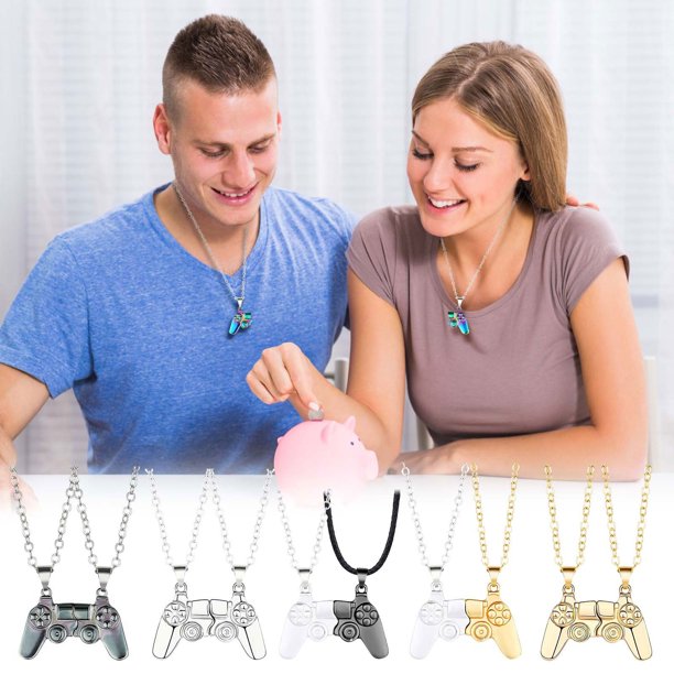 Collar de pareja de imán de hierro para hombres y mujeres - Regalo personalizado de San Valentín - Cadena ajustable - Colgante de corazón de aleación - Set romántico a juego