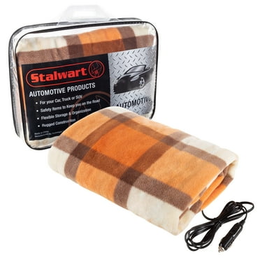 Stalwart 12V Electric Heated Blanket for Car, Truck, or RV (Orange Plaid)