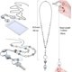thumbnail image 2 of 3 Pieces ID Badge Lanyard Necklace with ID Holder Clip Stainless Steel Beaded Chain Retractable Badge Reel Valentine Present (Chic Style), 2 of 4
