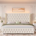 thumbnail image 2 of Hiphuta Full Bed with LED Light, Full Size Platform Bed with Button Tufted Velvet Upholstered Headboard, White, 2 of 8
