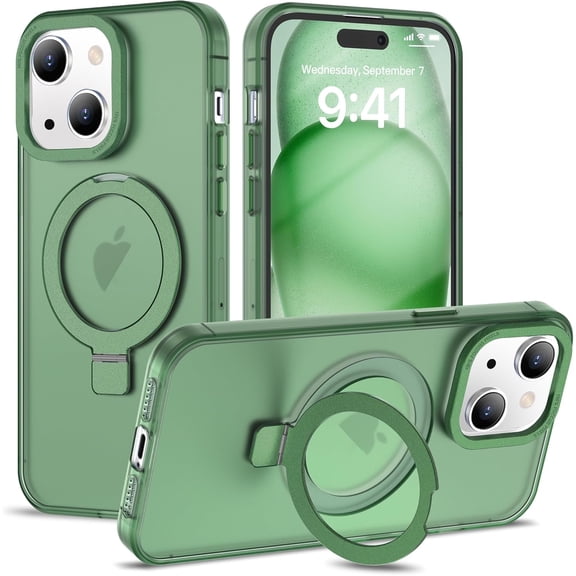 for iPhone 13 Case with Magnetic Invisible Ring Stand [Compatible with Magsafe] [Military Grade Drop Protection] Shockproof Translucent Matte Slim Phone Case for Women Men, Green