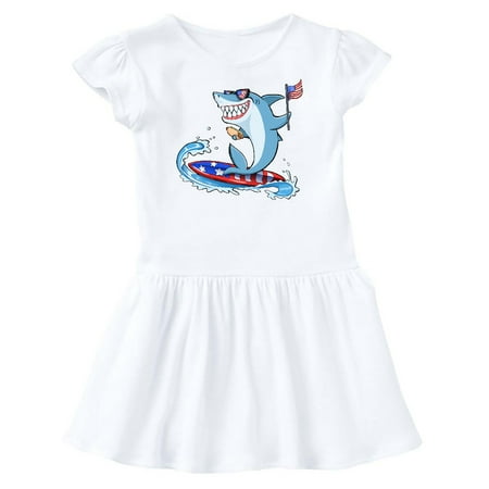 

Inktastic Fourth of July Shark Surfing Gift Toddler Girl Dress