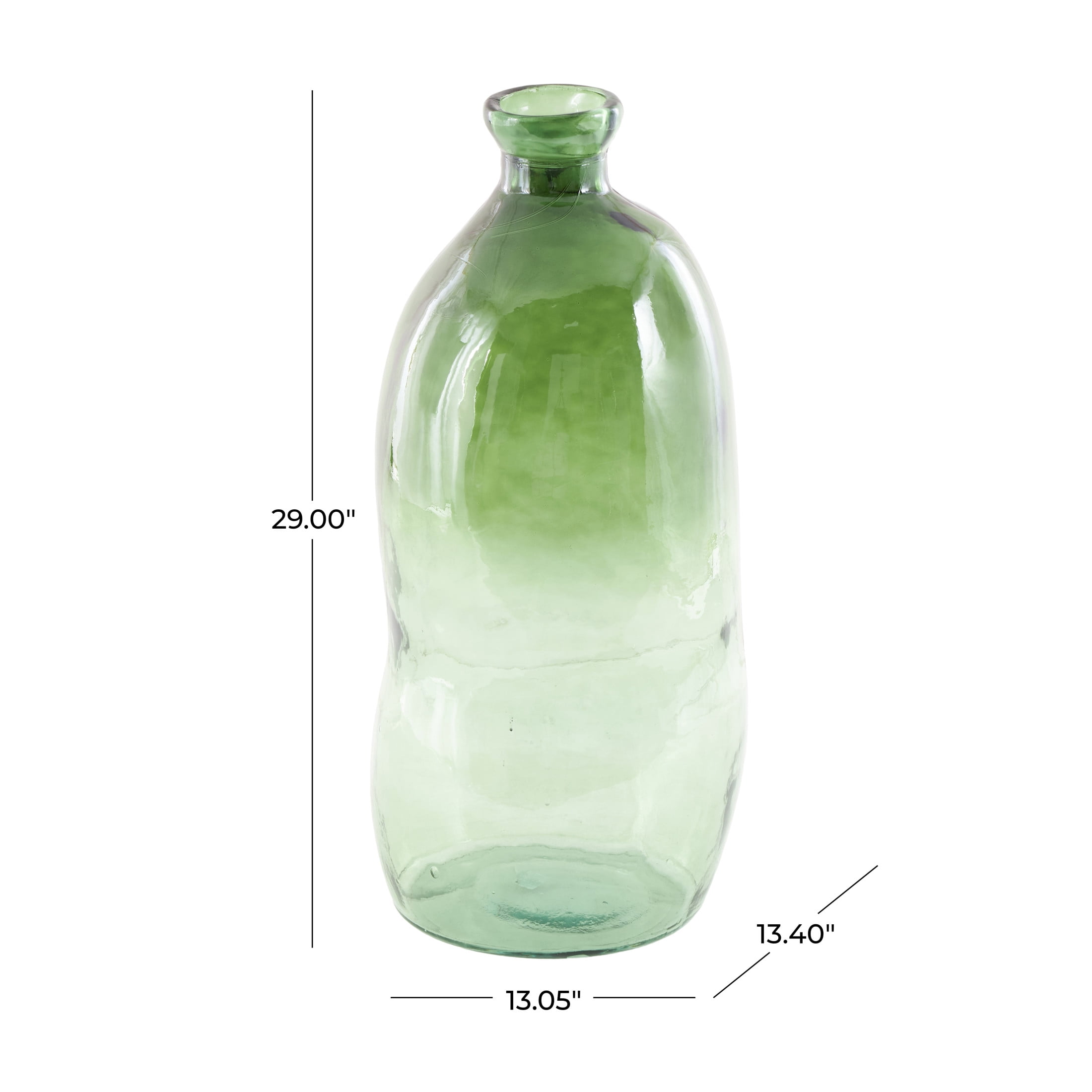 DecMode 29" Abstract Handmade Tall Curved Spanish Bottle Neck Ombre Green Recycled Glass Vase