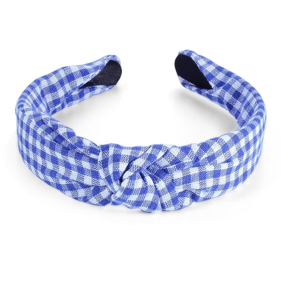 Women's Blue & White Gingham Knotted Headband - Stylish, Comfortable Hair Accessory for Everyday Wear & Casual Outings