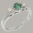 thumbnail image 2 of LBG British Made 9k White Gold Natural Emerald & Cultured Pearl Womens Anniversary Ring - 33 size options - Size 7.75, 2 of 7